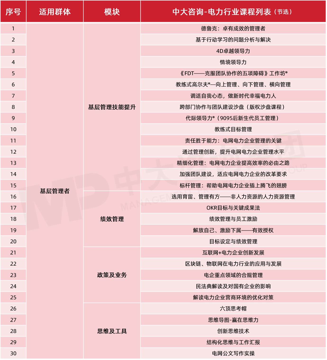 中大咨詢-電力行業(yè)課程列表（節(jié)選）